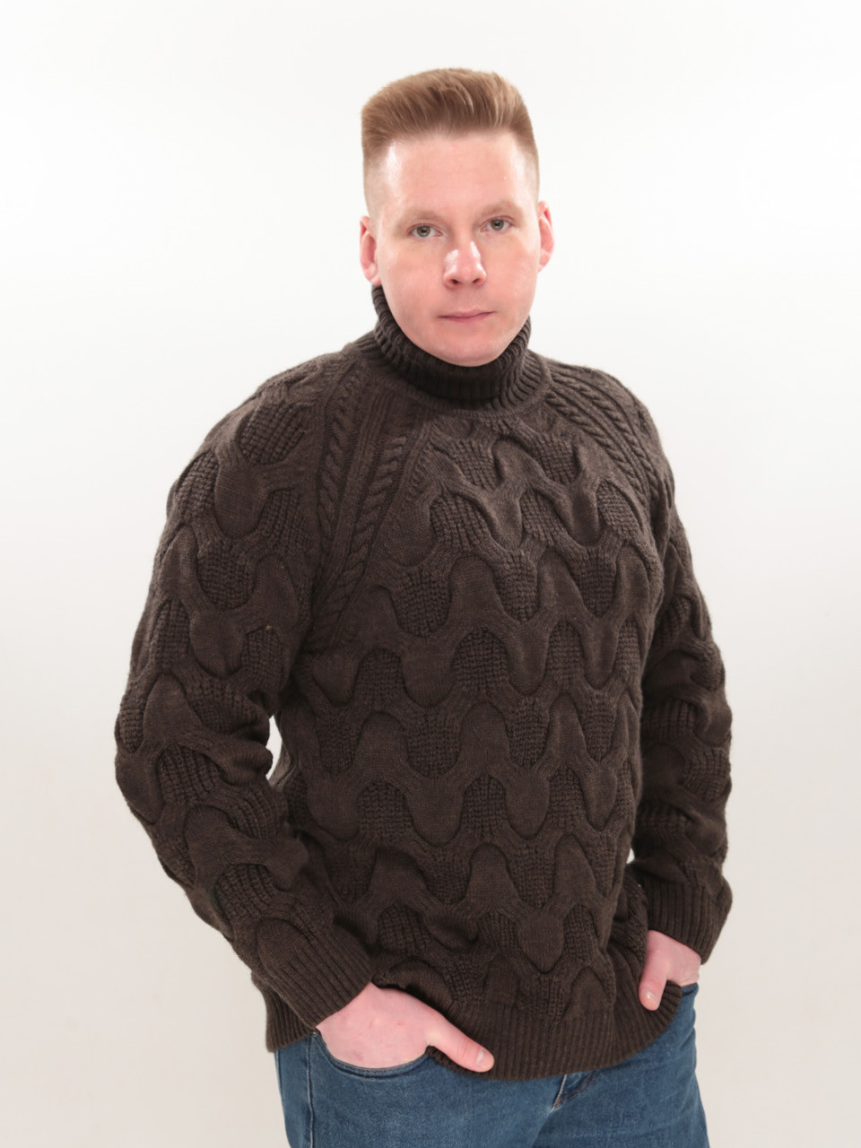 Свитер мужской коричневый шерстяной в больших размерах 230-B-658-5