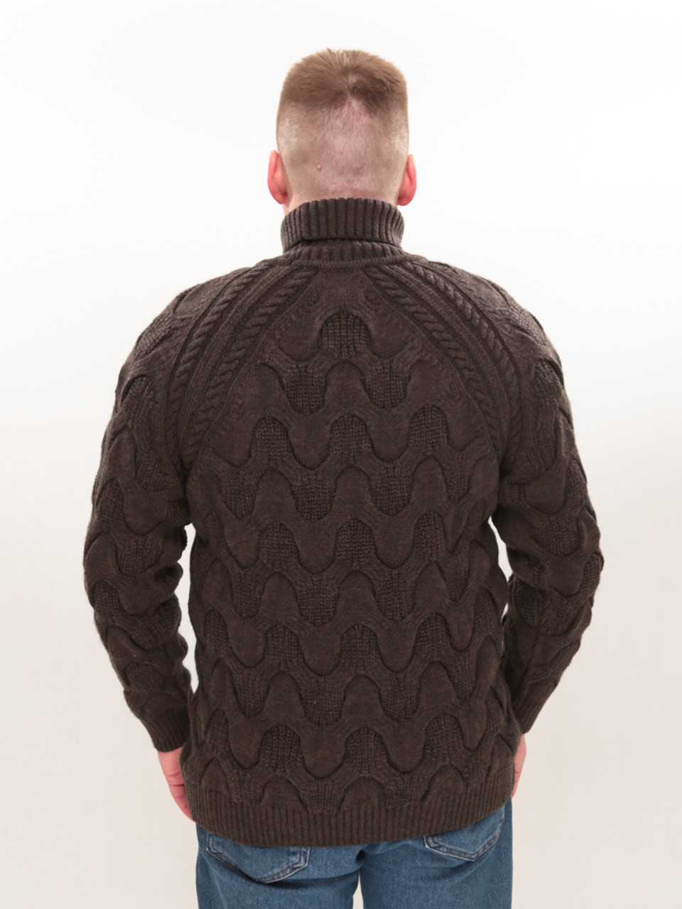 Свитер мужской коричневый шерстяной в больших размерах 230-B-658-5