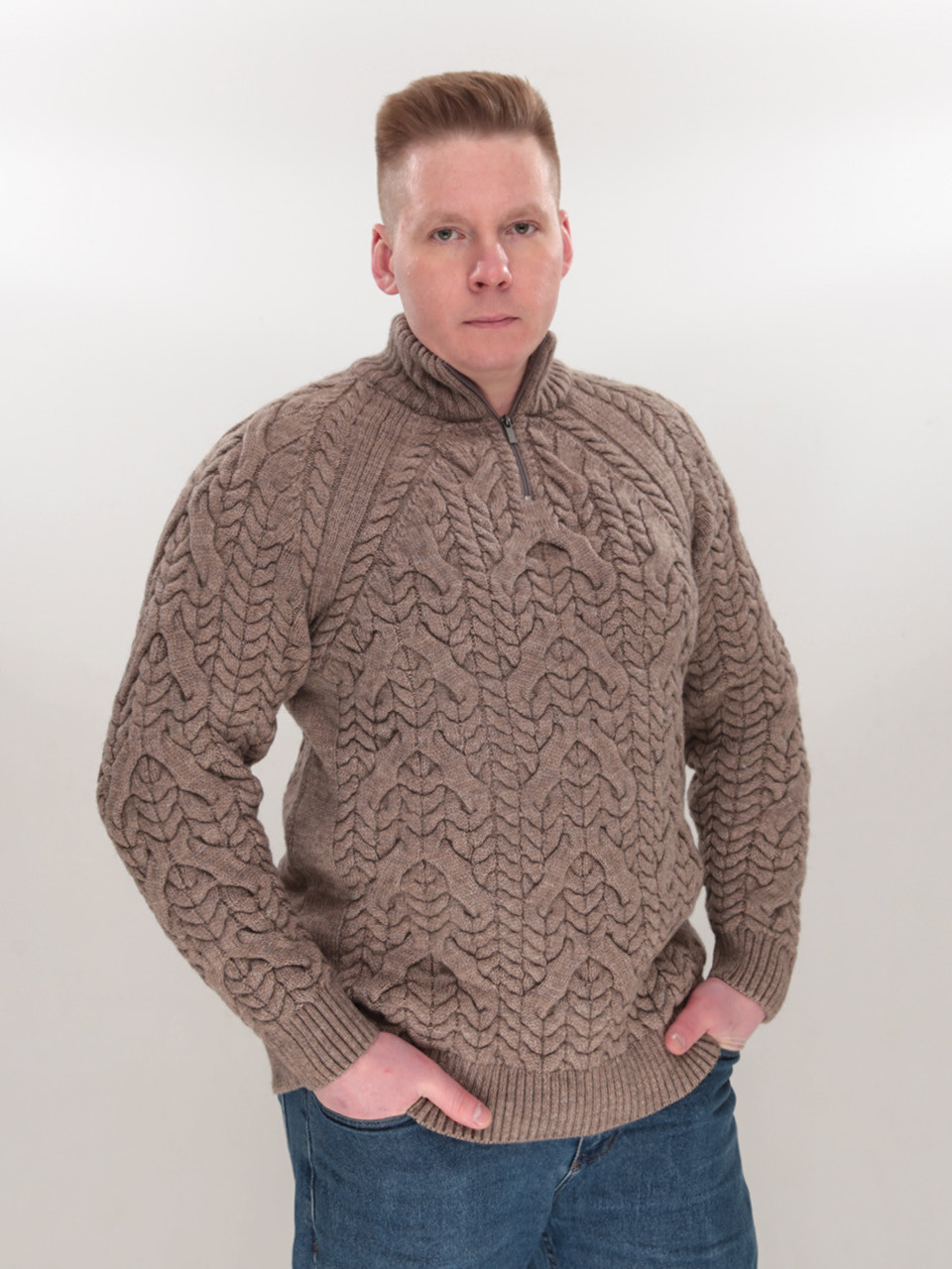 Светр чоловічий бежевий вовняний у великих розмірах 230-B-522/2-3