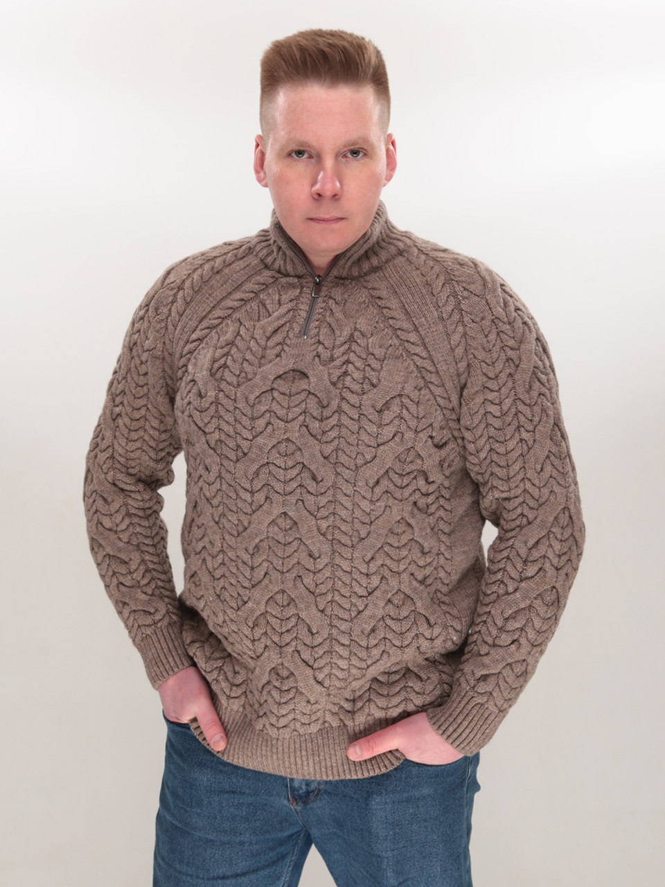 Светр чоловічий бежевий вовняний у великих розмірах 230-B-522/2-3