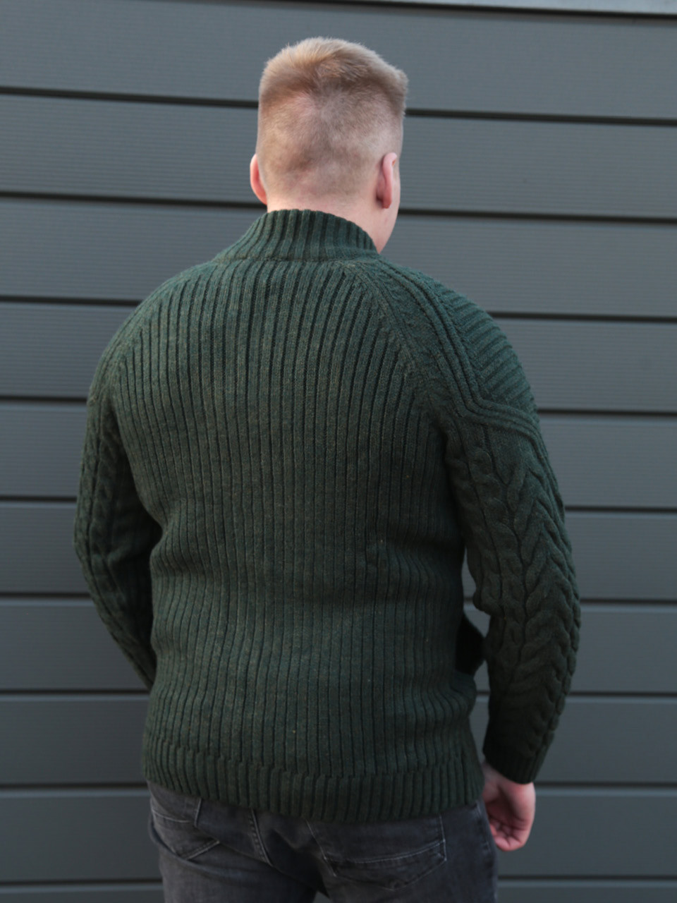 Светр чоловічий зелений вовняний на блискавці 230-321-4