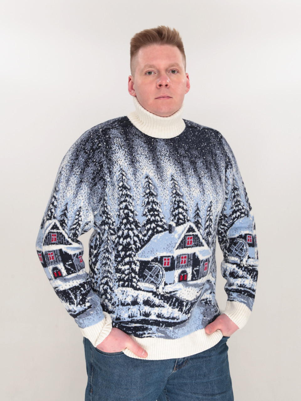 Светр чоловічий зимовий з будиночками білий 230-561-2