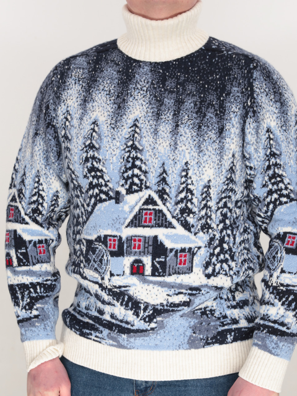 Светр чоловічий зимовий з будиночками білий 230-561-2