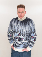 Светр чоловічий зимовий з будиночками білий 230-561-2