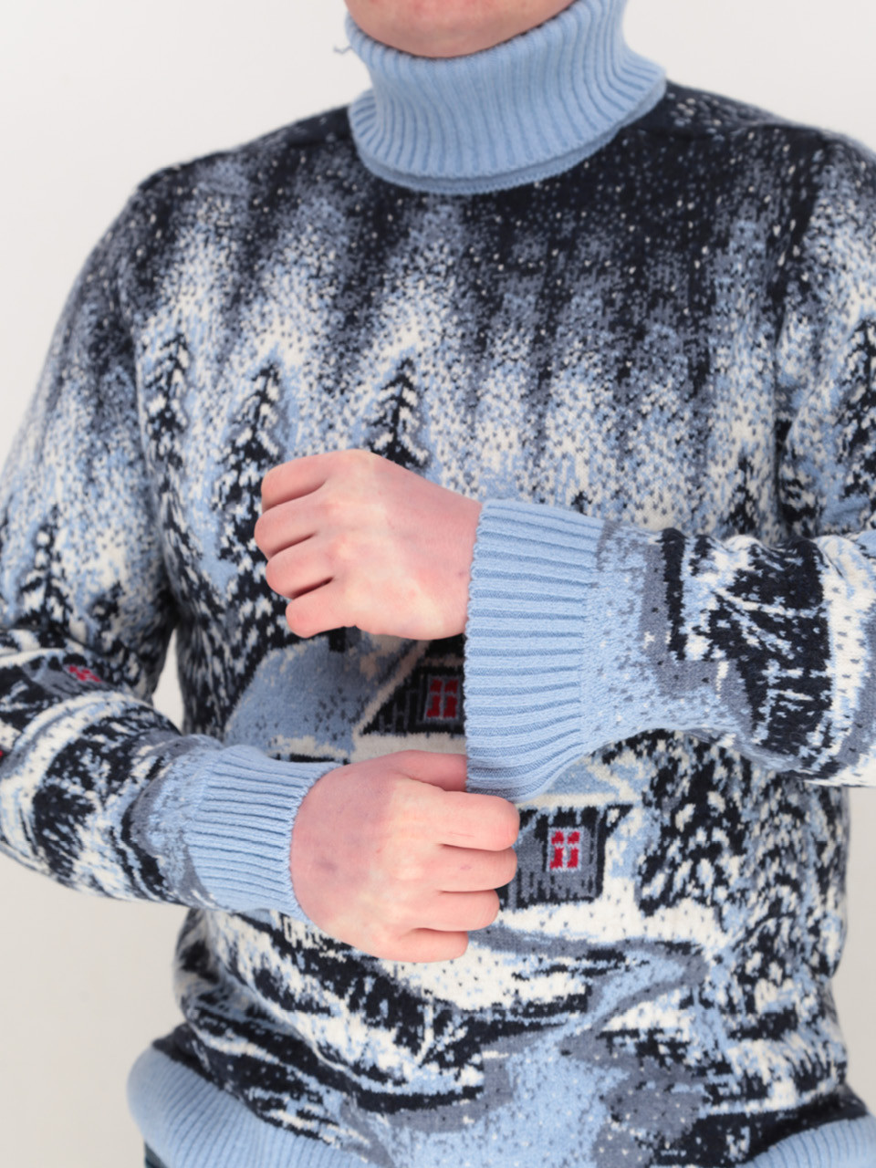 Светр чоловічий зимовий з будиночками блакитний 230-561-5