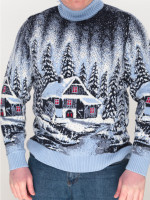Светр чоловічий зимовий з будиночками блакитний 230-561-5