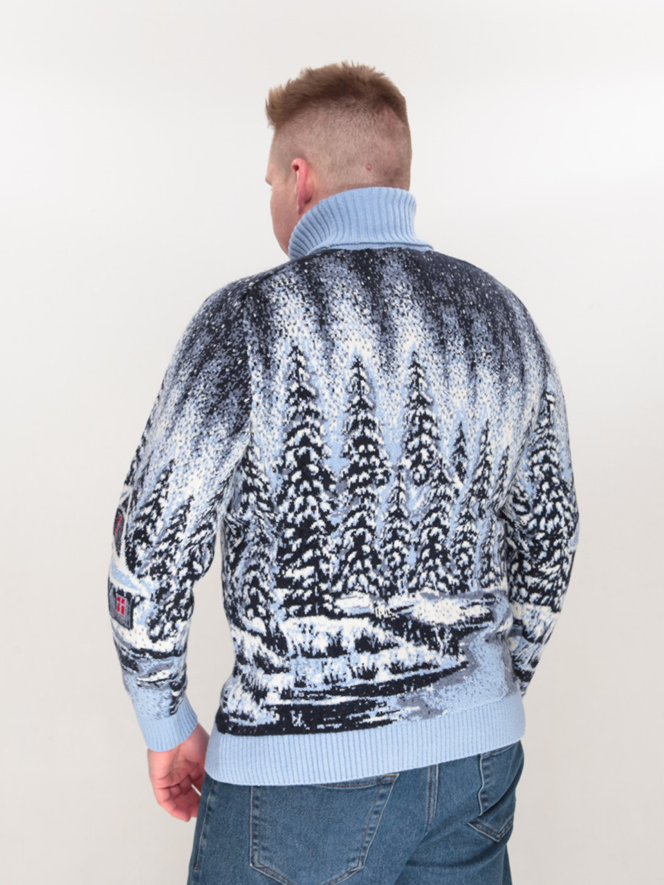 Светр чоловічий зимовий з будиночками блакитний 230-561-5