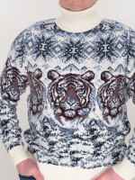 Светр чоловічий зимовий з тиграми білий 230-1-509-2