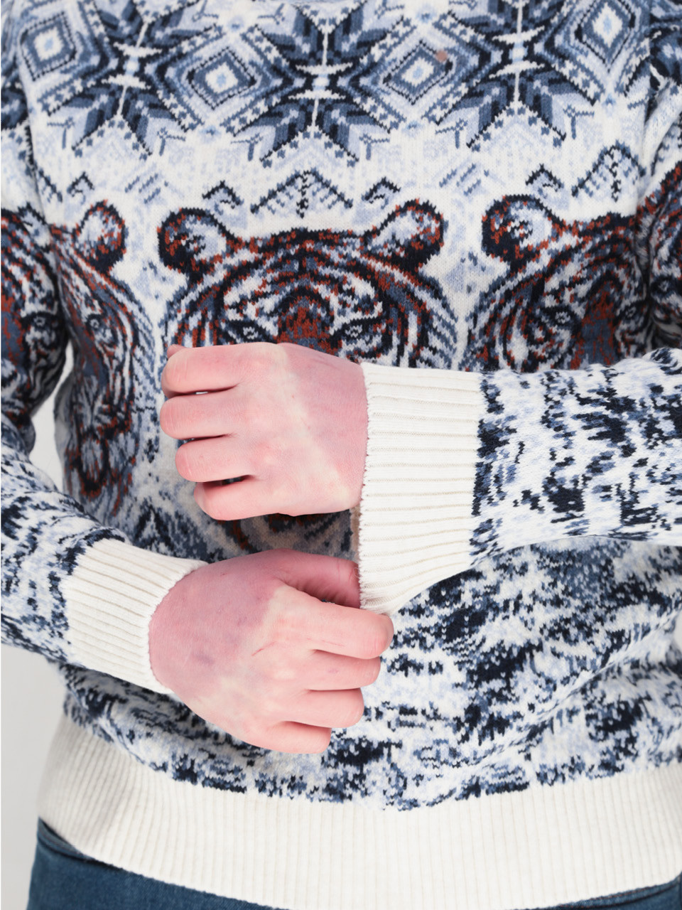 Светр чоловічий зимовий з тиграми білий 230-1-509-2