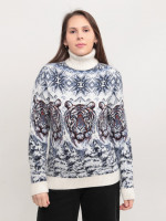 Свитер женский зимний шерстяной с тиграми белый 230-1-509-2