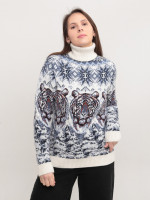 Свитер женский зимний шерстяной с тиграми белый 230-1-509-2