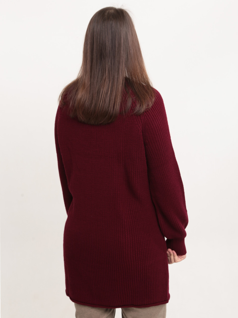 Светр жіночий бордовий подовжений прямий 8031-7