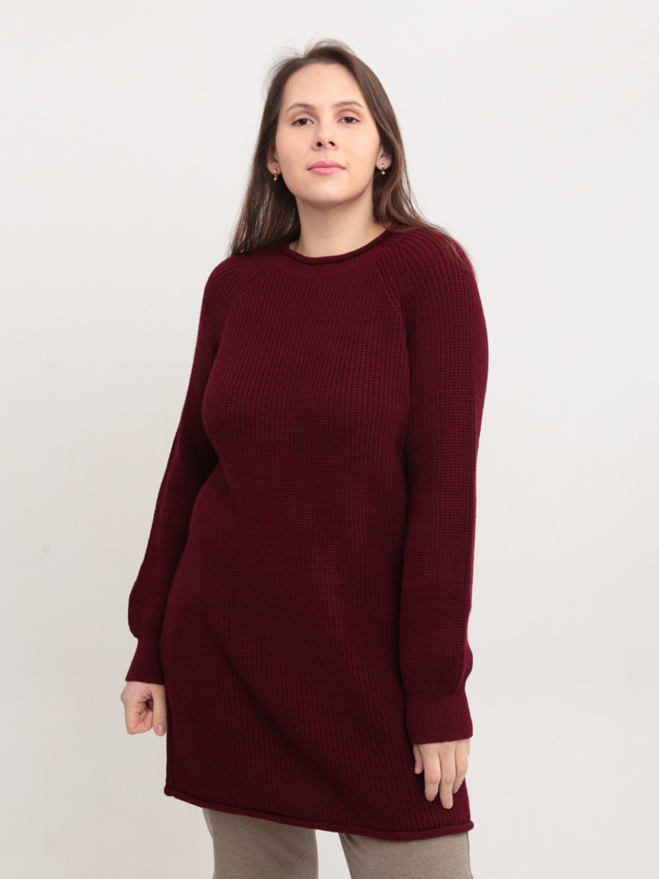 Светр жіночий бордовий подовжений прямий 8031-7