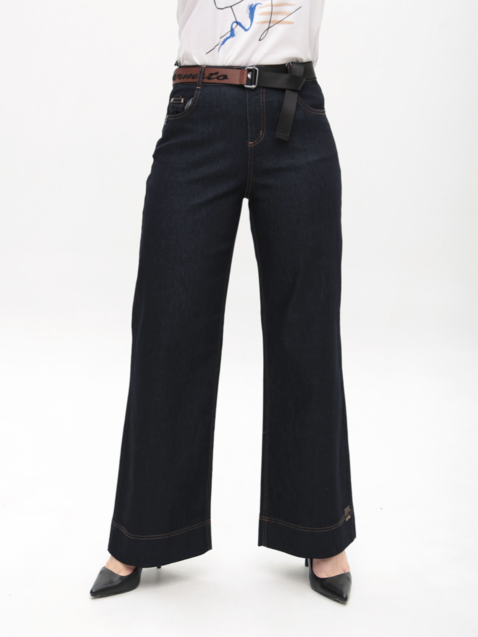 Джинси жіночі темно-сині палаццо тонкі великі розміри 20693-B-1