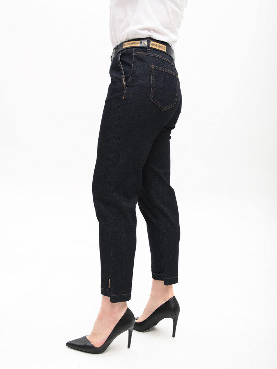 Джинси жіночі темно-сині МОМ тонкі великі розміри 20690-B-1