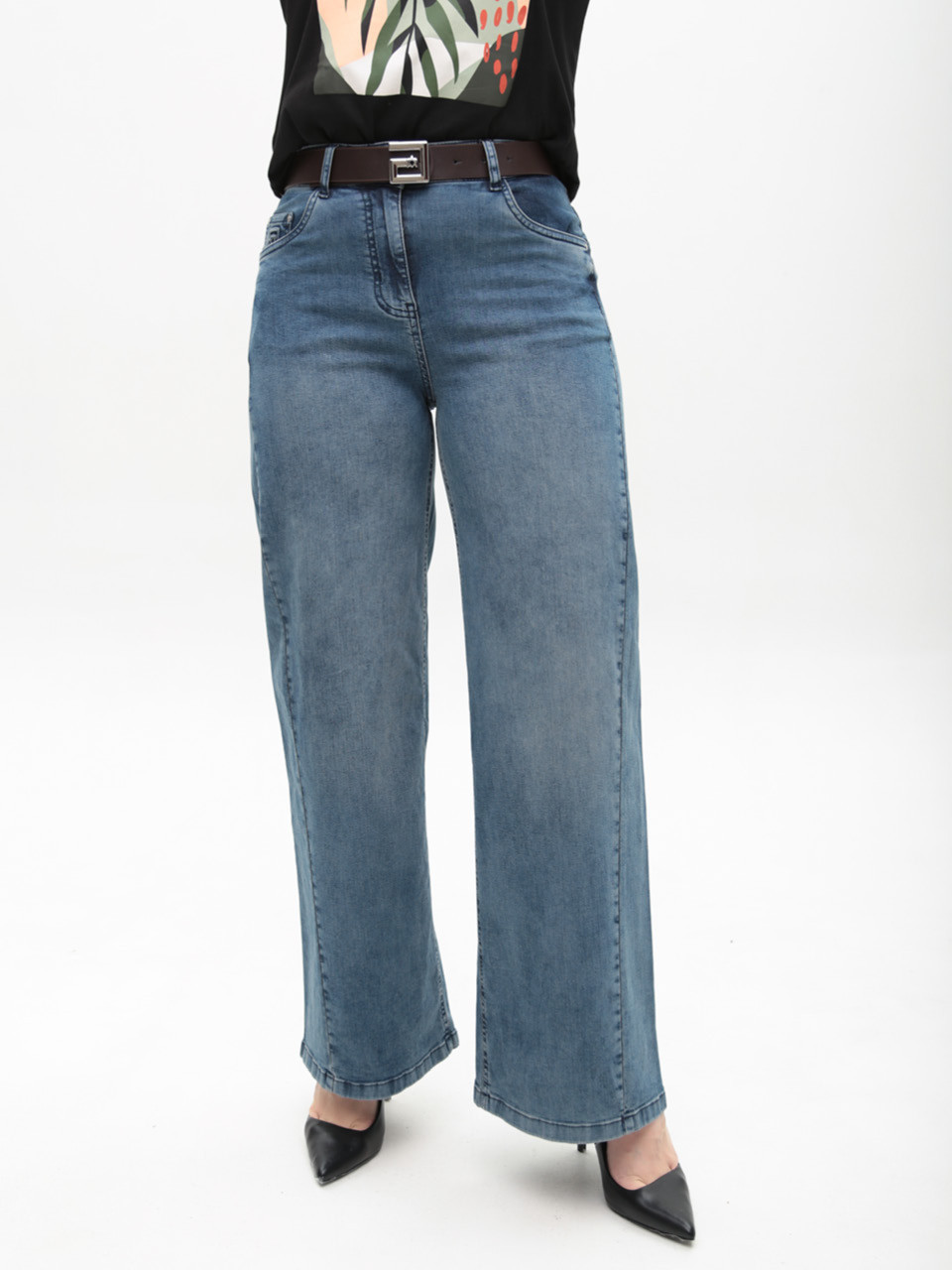 Джинсы женские голубые палаццо большие размеры 7976-B-6