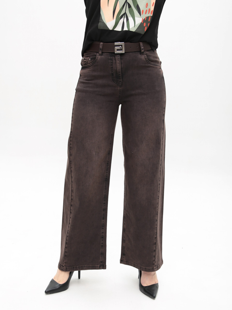 Джинси жіночі коричневі палаццо зі стрейчем 7975-5