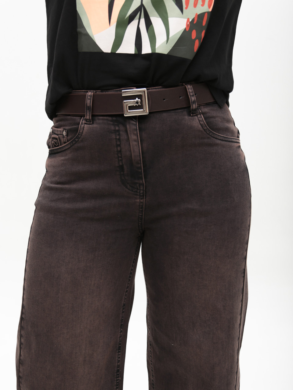 Джинси жіночі коричневі палаццо зі стрейчем великі розміри 7976-B-5