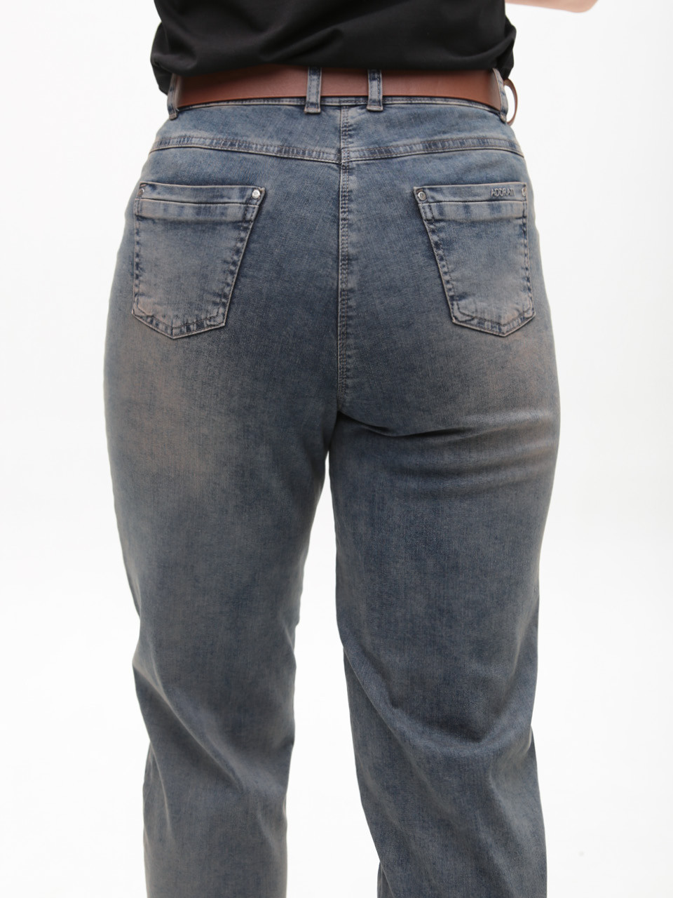 Джинсы женские сине-коричневые МОМ со стрейчем 7961-4