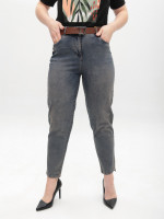 Джинсы женские сине-коричневые МОМ со стрейчем большие размеры 7962-B-4