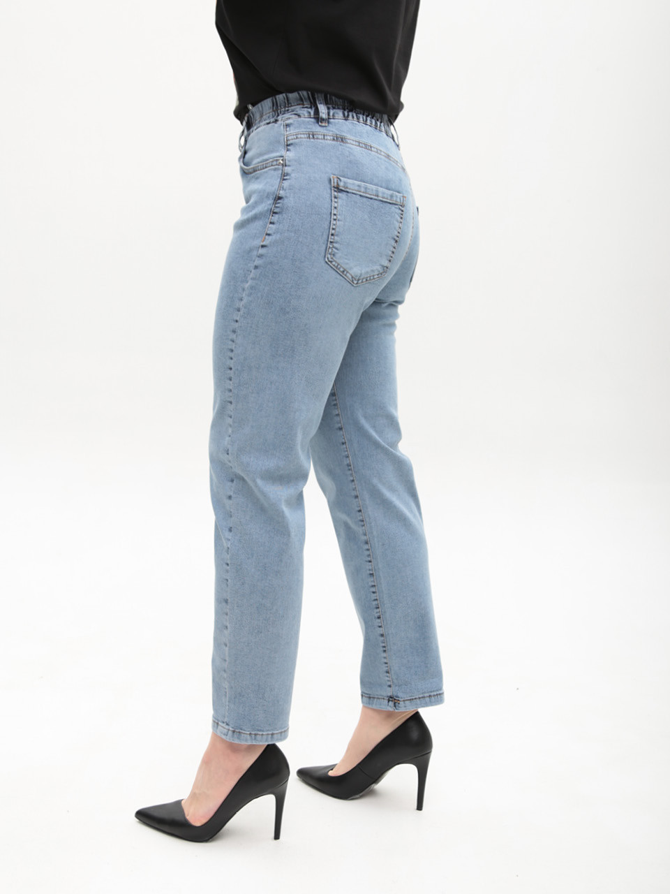 Джинси жіночі блакитні МОМ з резинкою на поясі великі розміри 2430-B-0