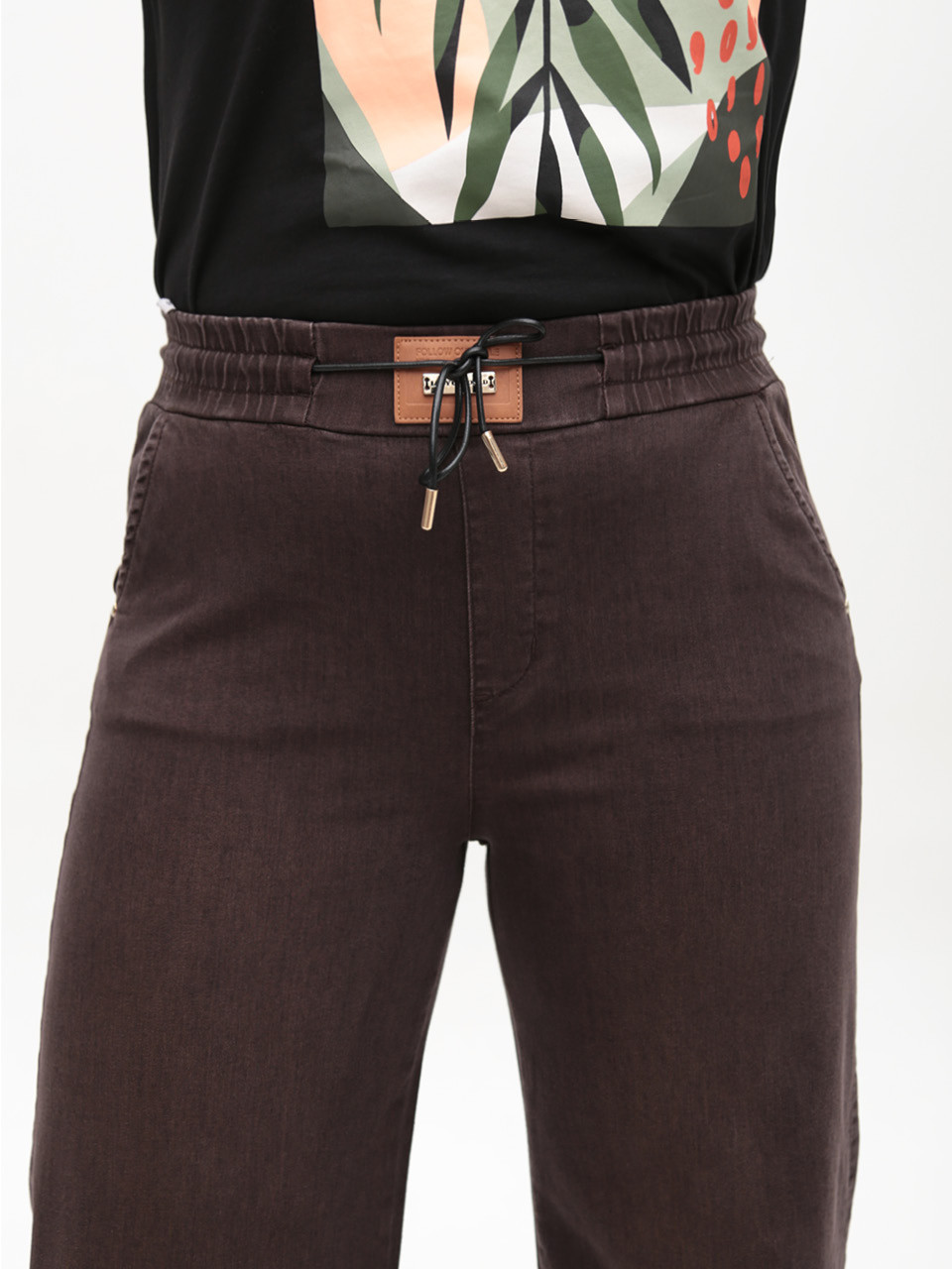 Джинси жіночі коричневі палацце тонкі з гумкою на поясі 2421-5