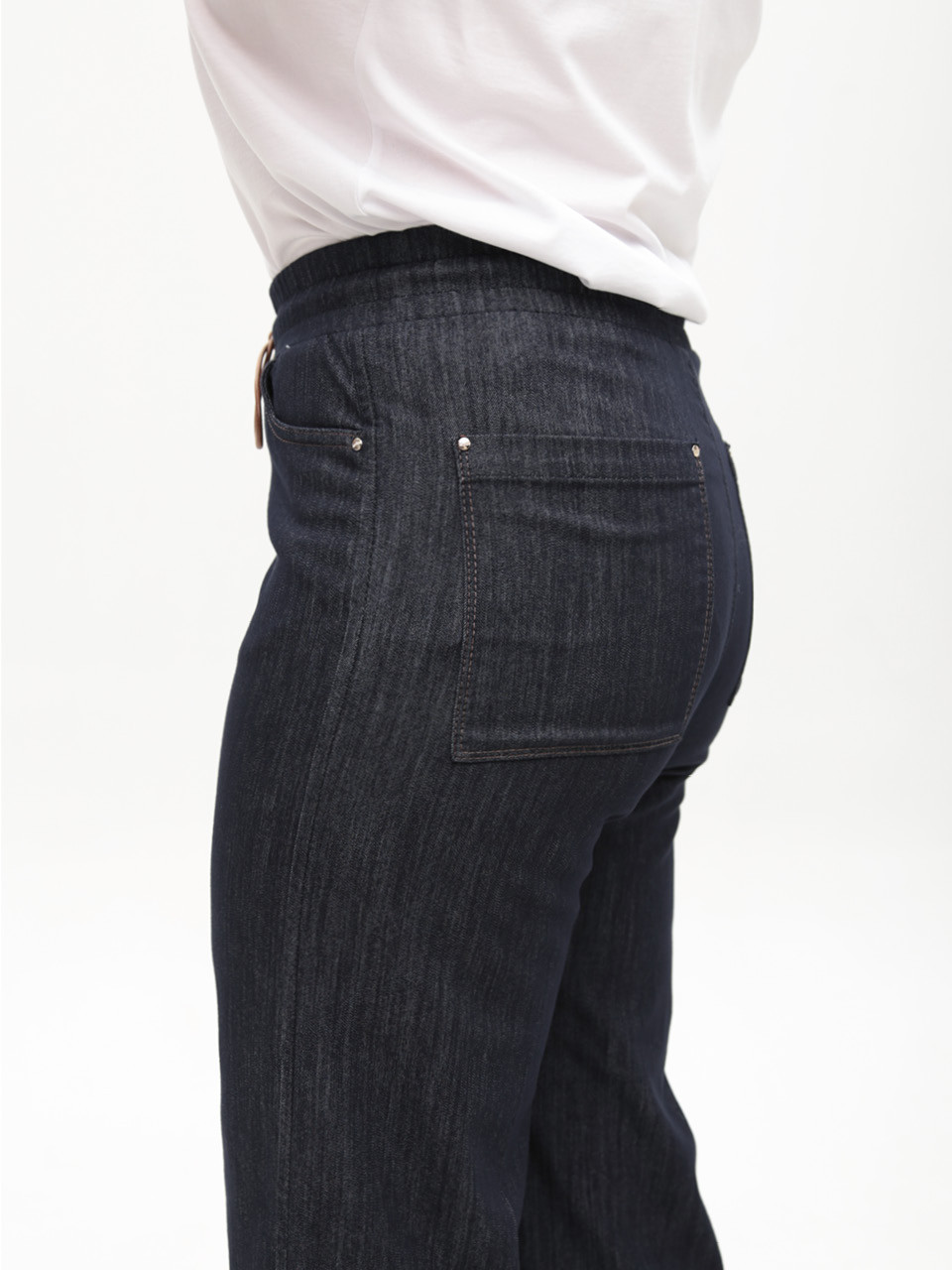 Джинсы женские темно-синие палаццо тонкие с резинкой на поясе 1781-1