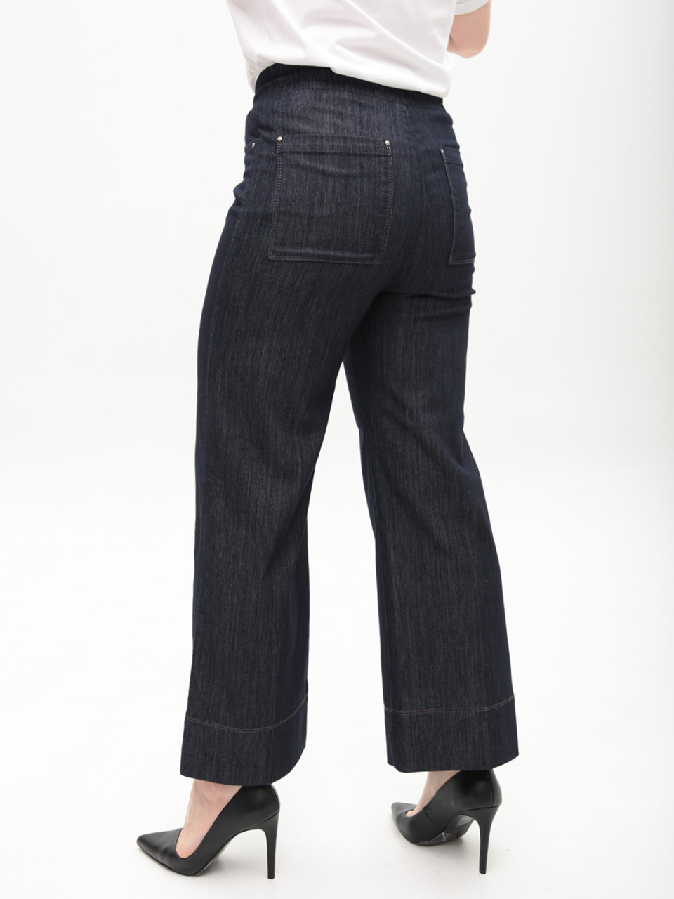 Джинсы женские темно-синие палаццо тонкие с резинкой на поясе большие размеры 1781-B-1