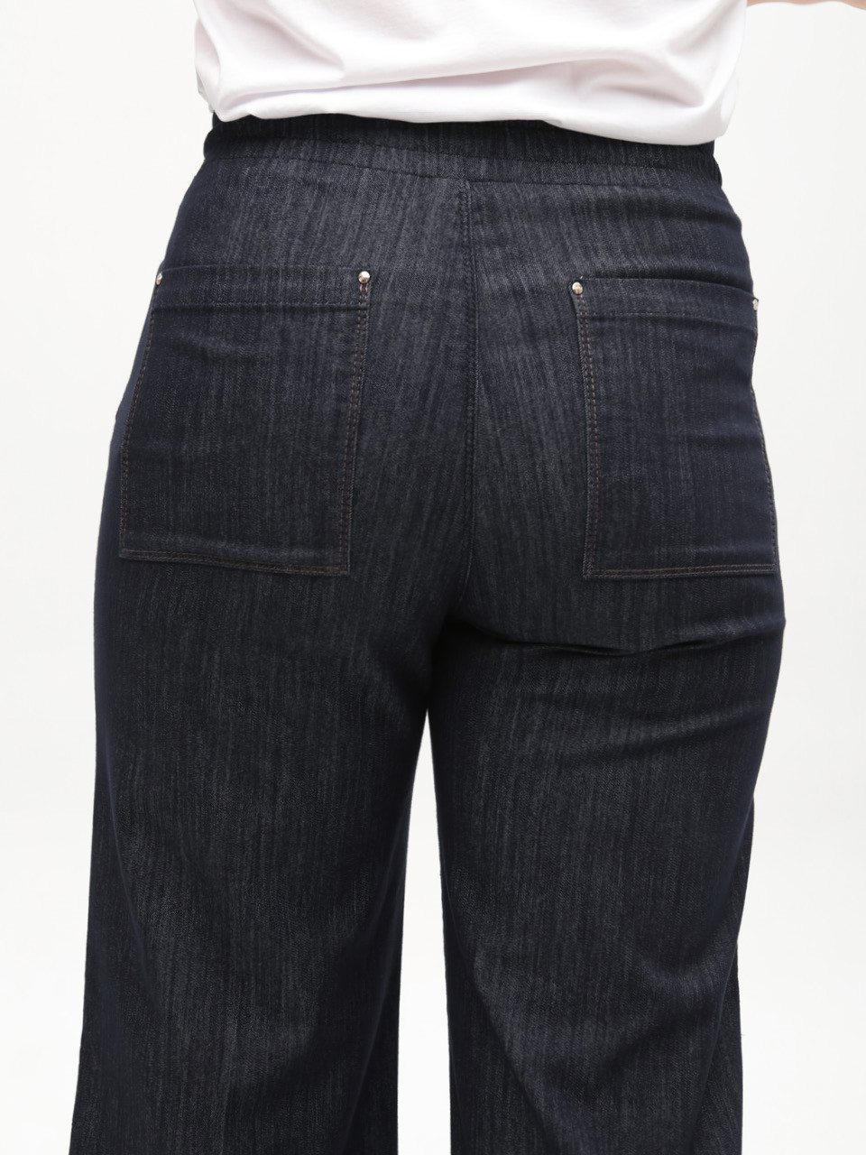 Джинсы женские темно-синие палаццо тонкие с резинкой на поясе большие размеры 1781-B-1