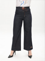 Джинсы женские темно-синие палаццо тонкие с резинкой на поясе большие размеры 1781-B-1