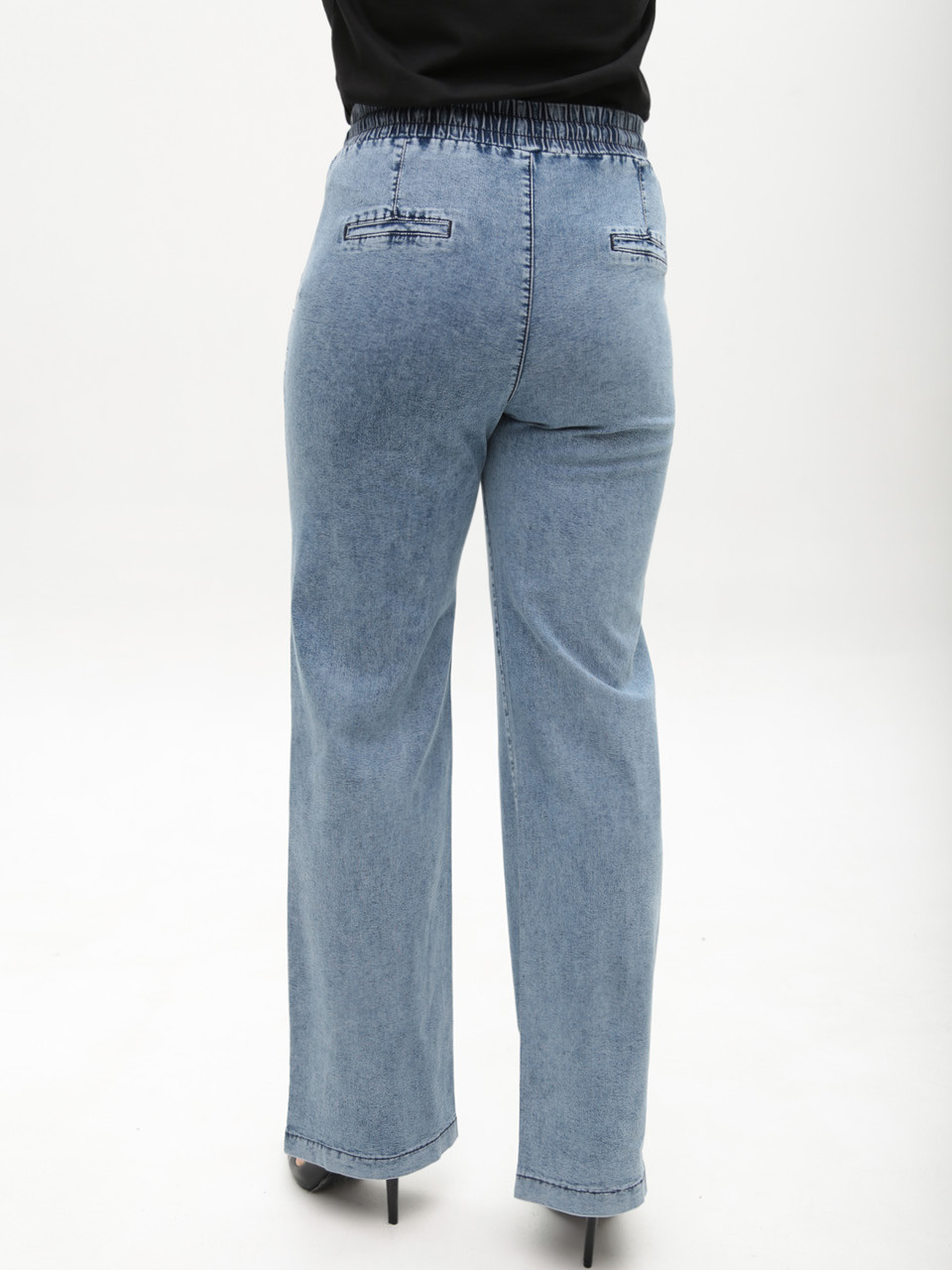 Джинси жіночі блакитні палацце тонкі з гумкою на поясі великі розміри 2426-B-0