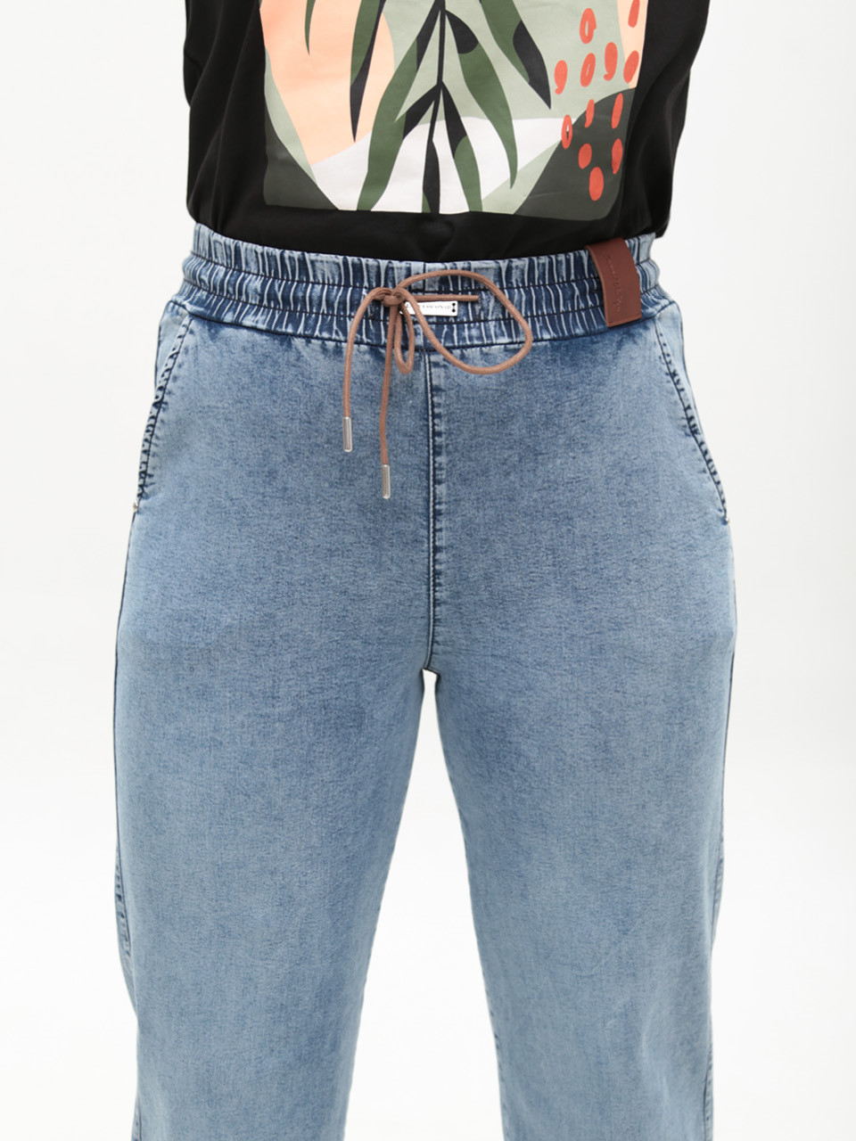 Джинси жіночі блакитні палацце тонкі з гумкою на поясі великі розміри 2426-B-0