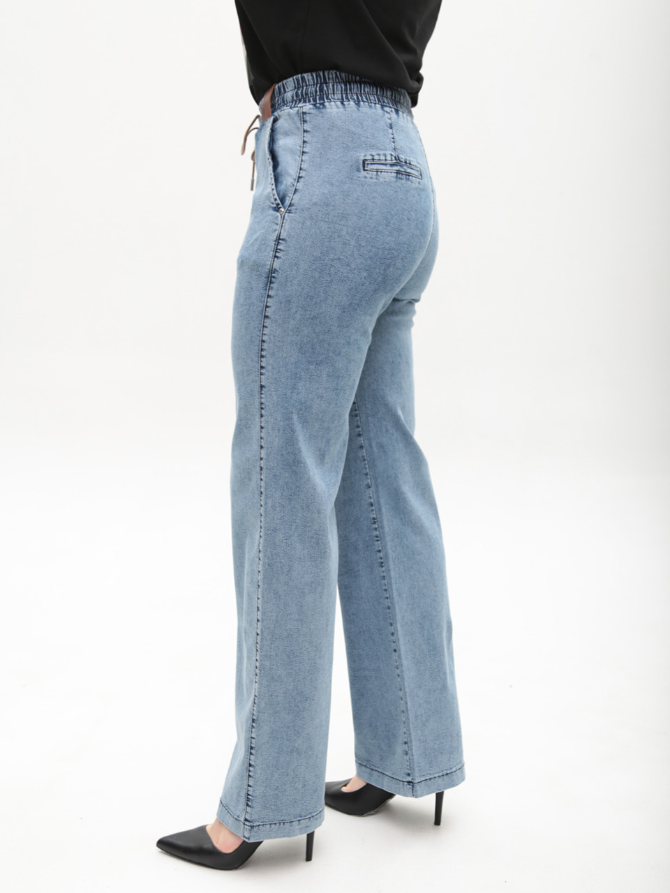 Джинси жіночі блакитні палацце тонкі з гумкою на поясі великі розміри 2426-B-0
