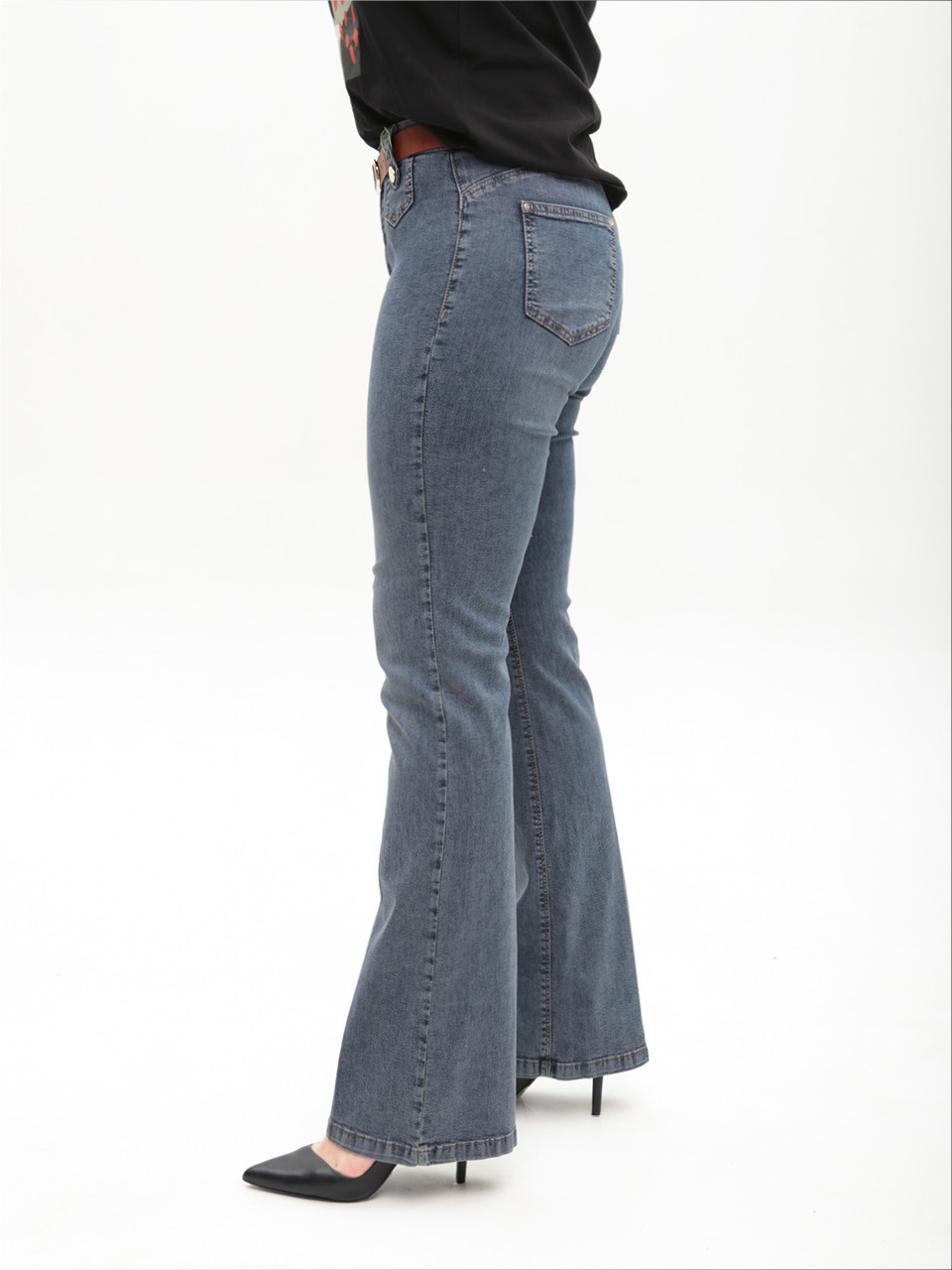 Джинсы женские синие клеш тонкие со стрейчем 1758-4