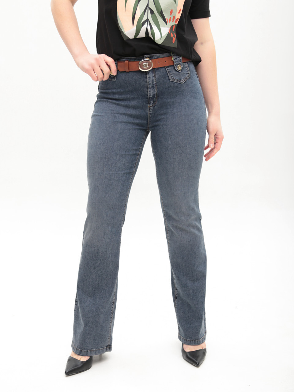Джинсы женские синие клеш тонкие большие размеры 1758-B-4