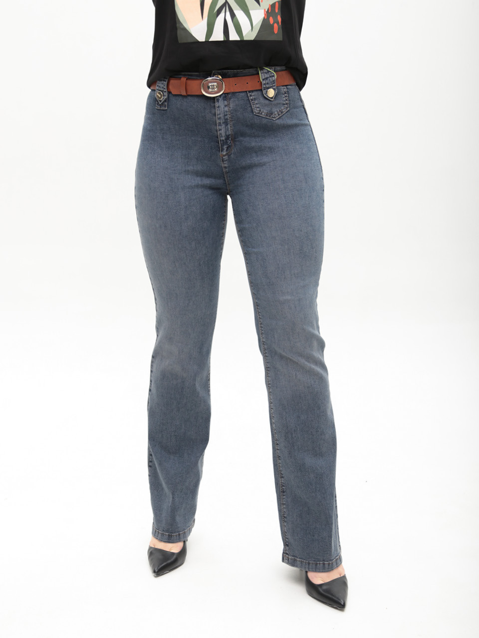 Джинсы женские синие клеш тонкие большие размеры 1758-B-4