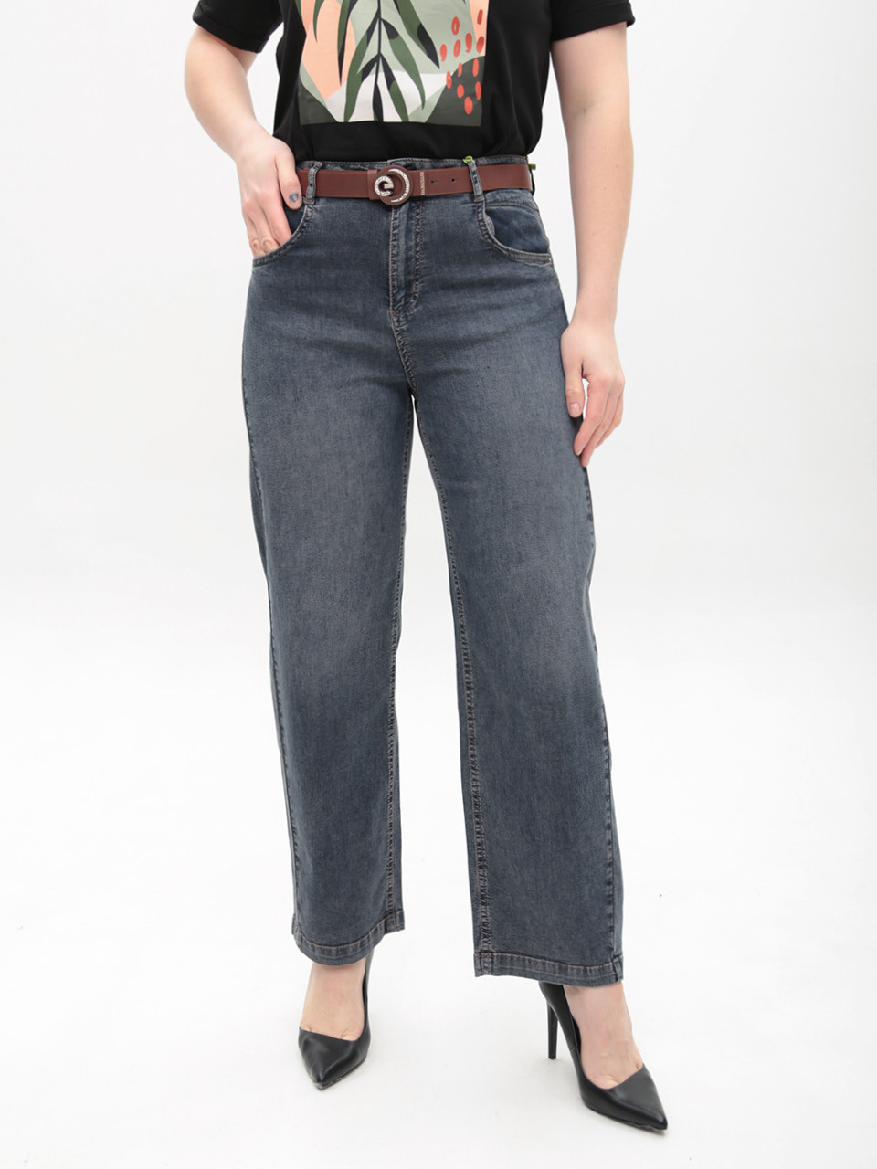 Джинсы женские синие прямые МОМ тонкие со стрейчем 1761-4