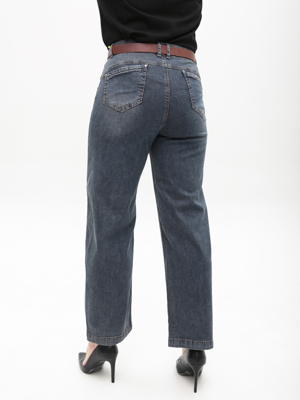 Джинсы женские синие прямые МОМ тонкие со стрейчем 1761-4