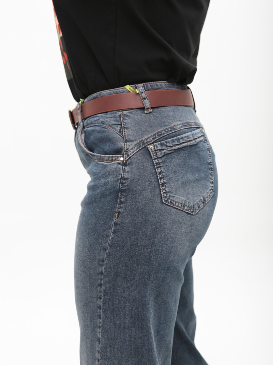 Джинсы женские синие прямые МОМ тонкие со стрейчем 1761-4