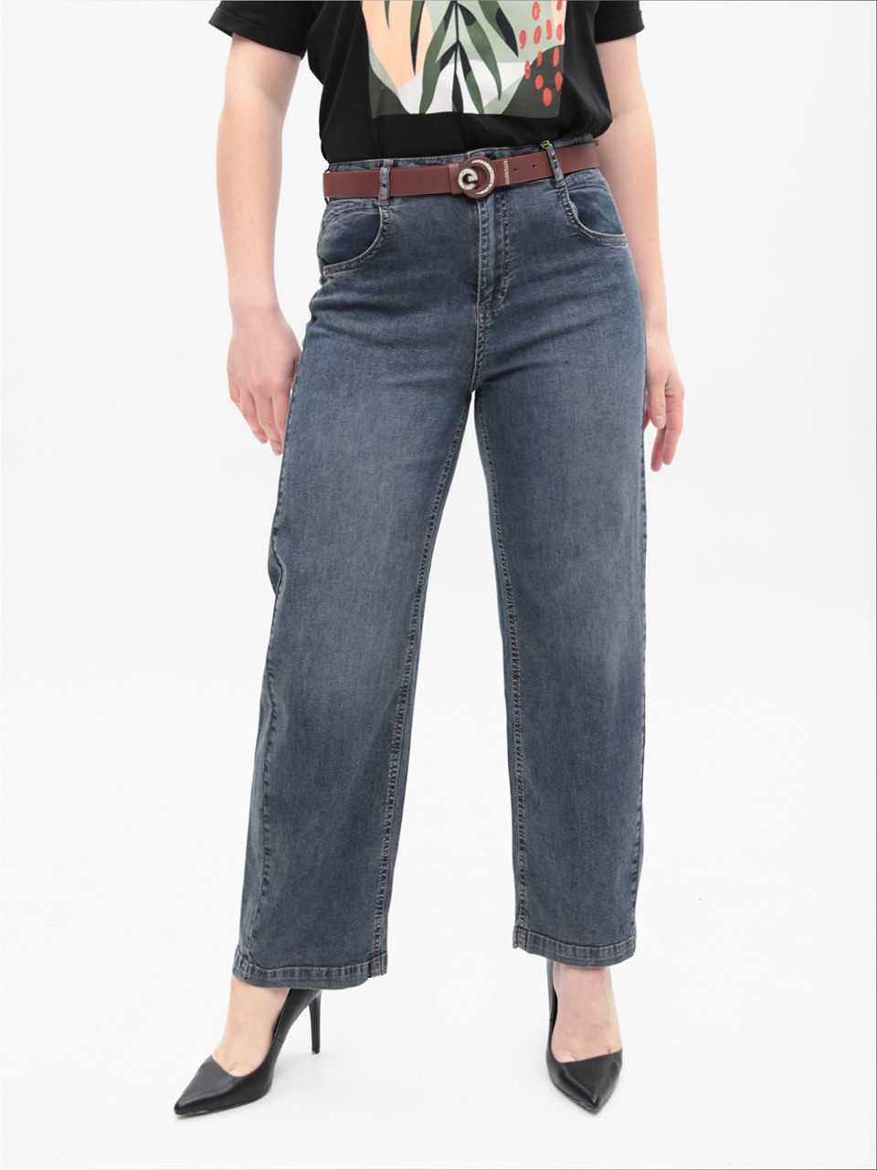 Джинсы женские синие прямые МОМ тонкие со стрейчем 1761-4