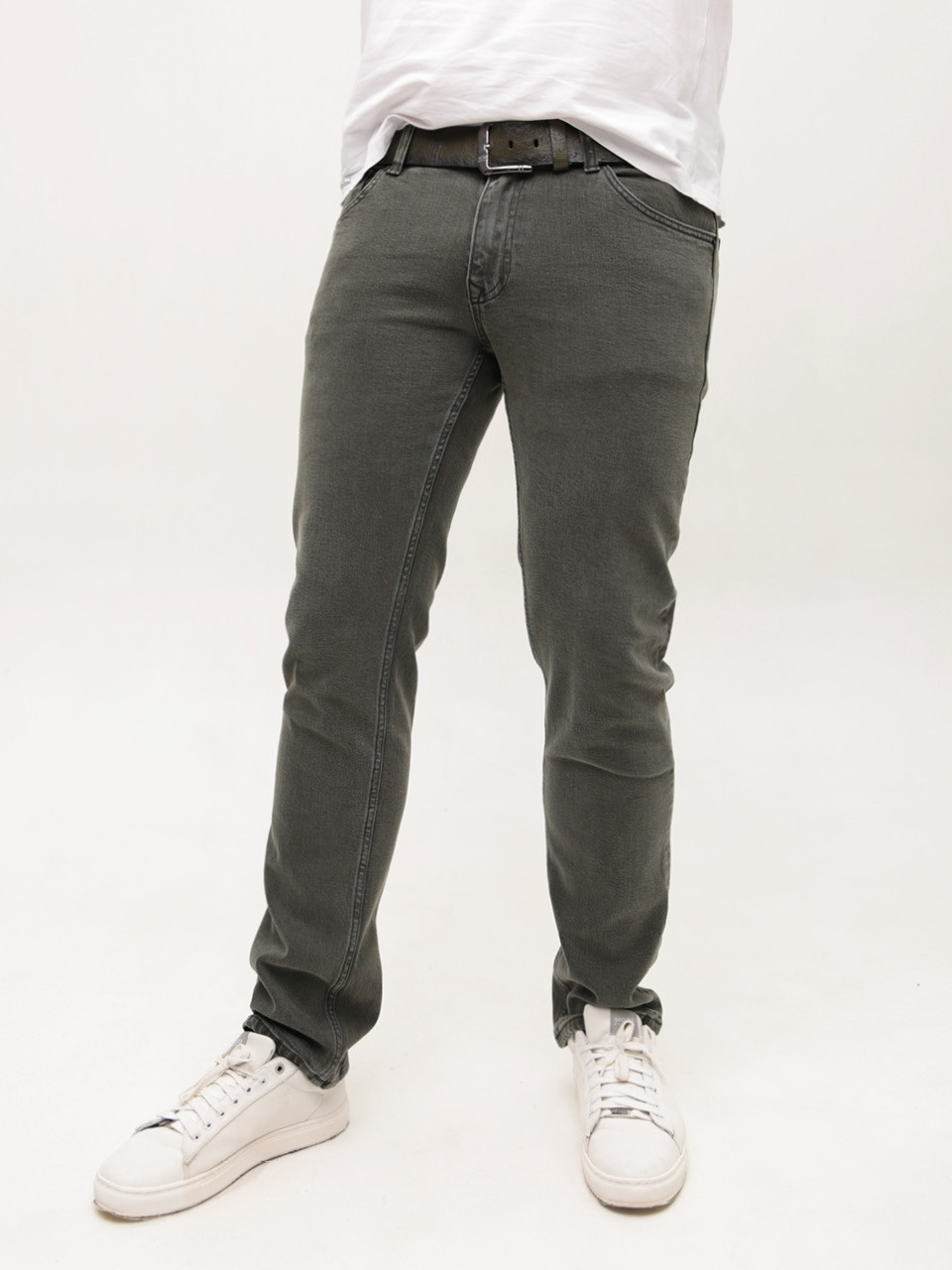 Джинсы мужские хаки слим со стрейчем 4523-3