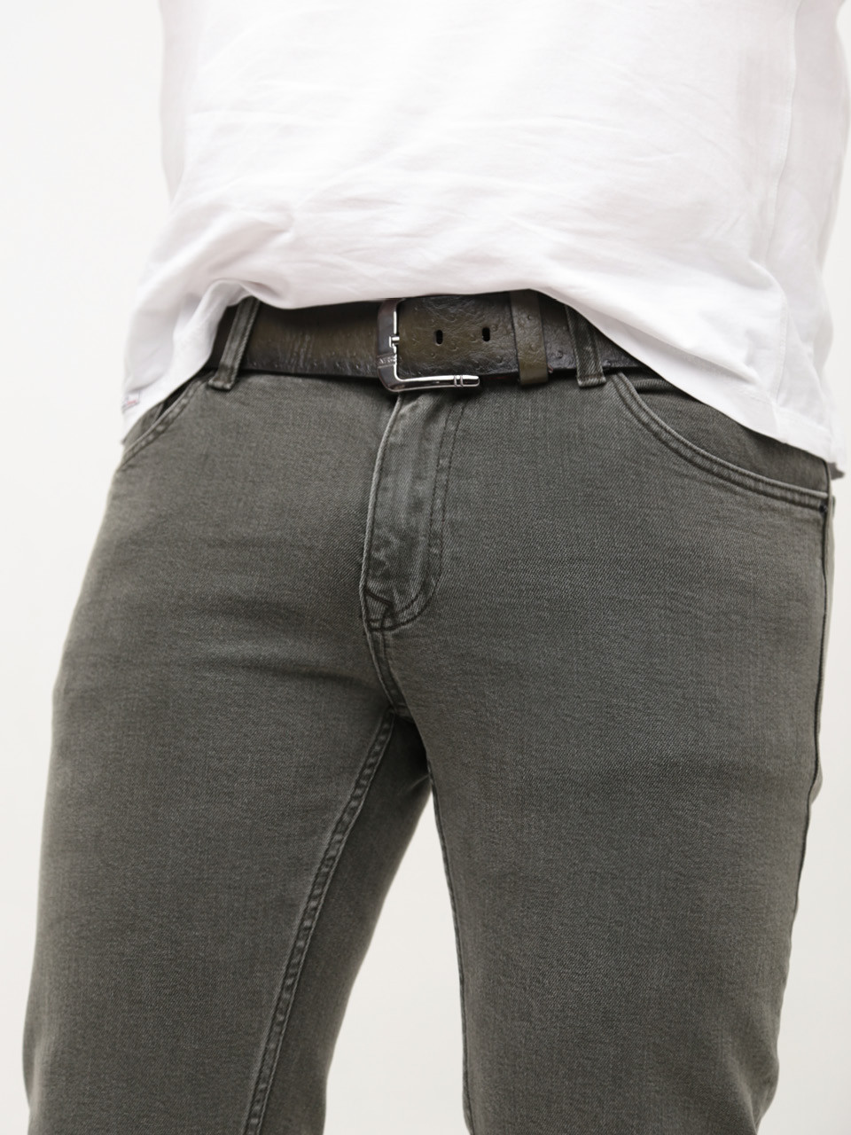 Джинсы мужские хаки слим со стрейчем 4523-3