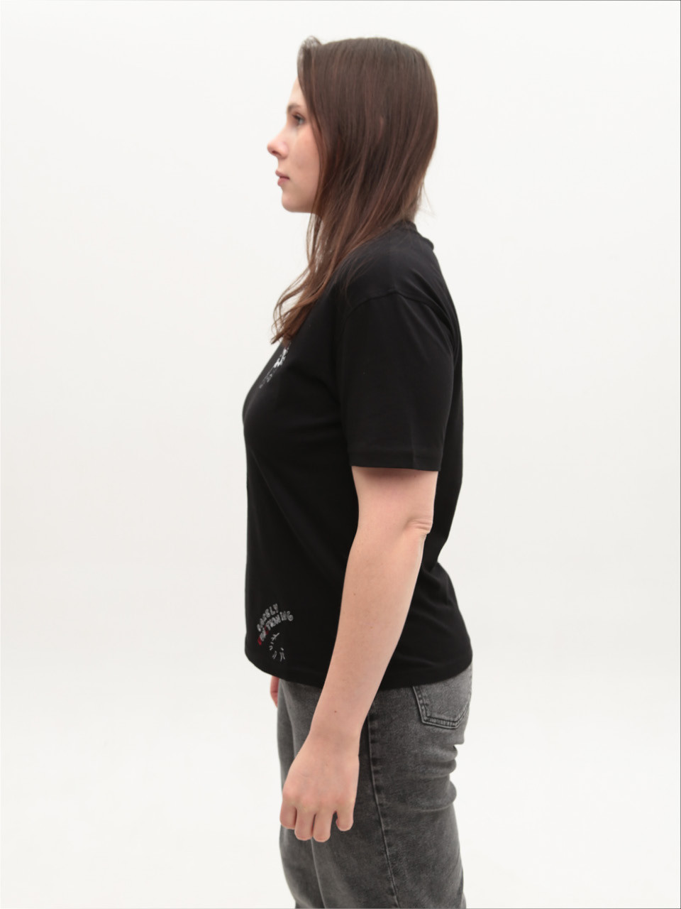 Жіноча футболка чорна пряма з принтом 51-2