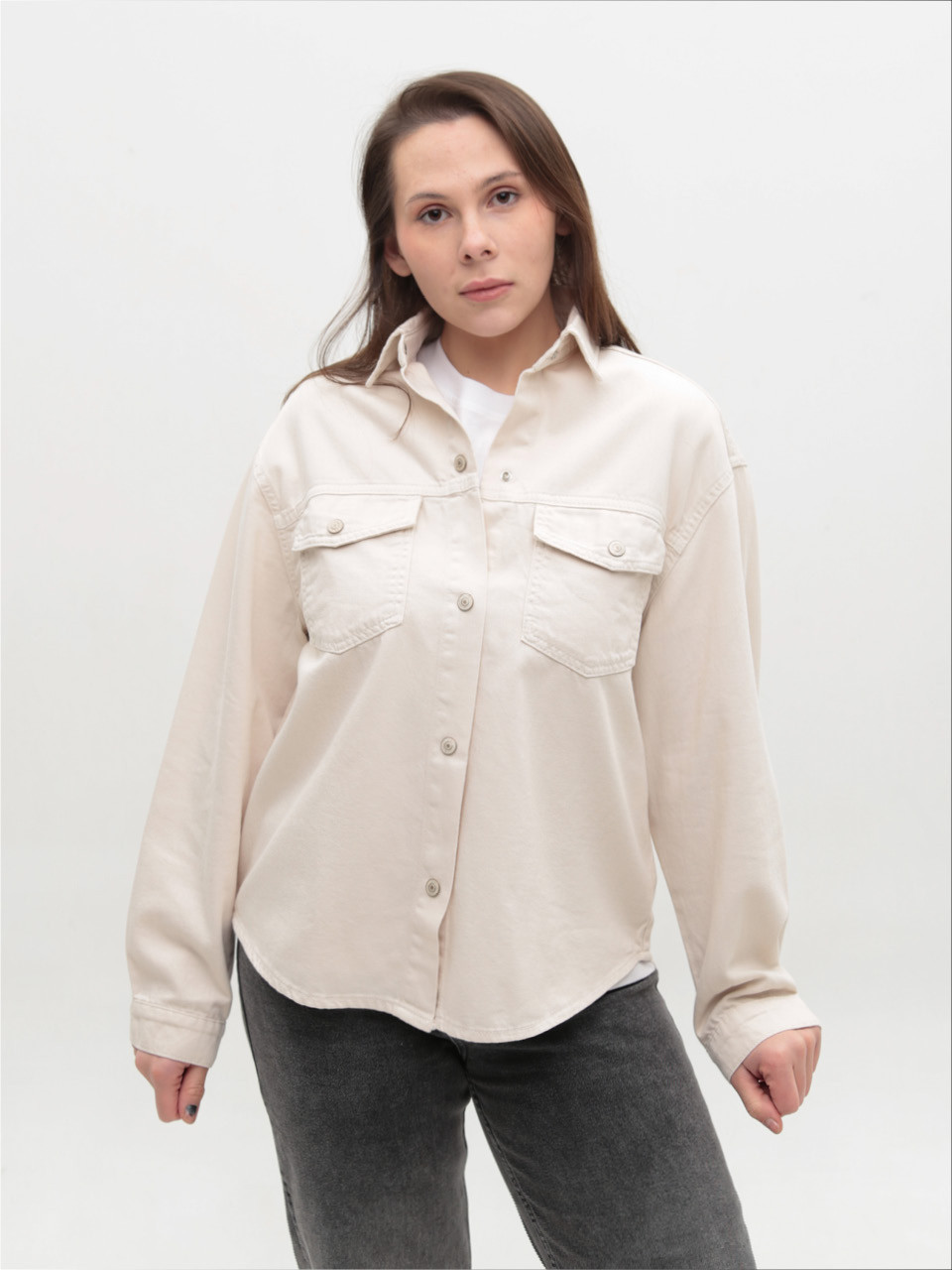 Сорочка джинсова жіноча молочна 102-61