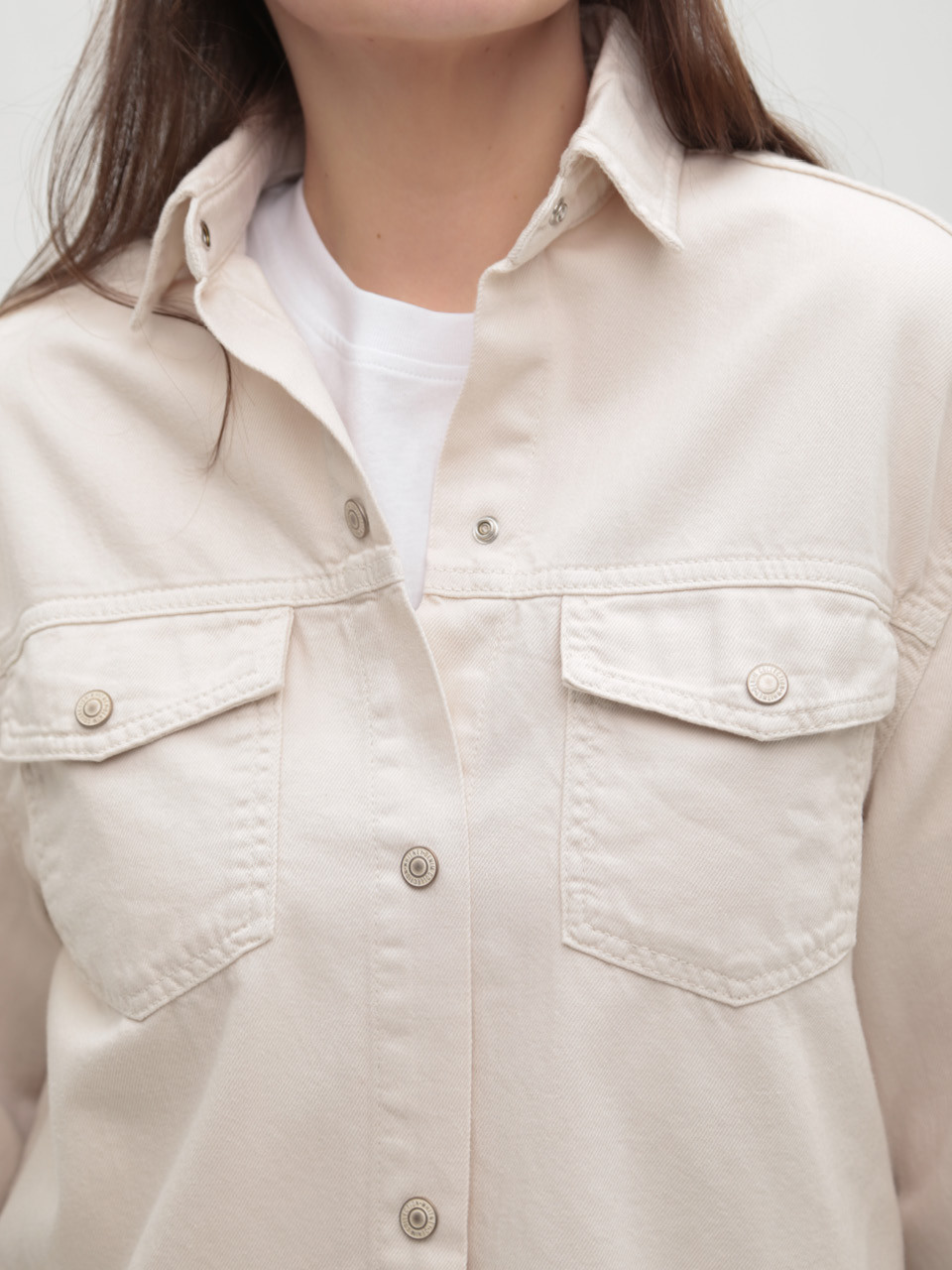 Сорочка джинсова жіноча молочна великі розміри 102-B-61