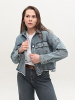 Джинсова куртка жіноча синя укорочена 574-63-T