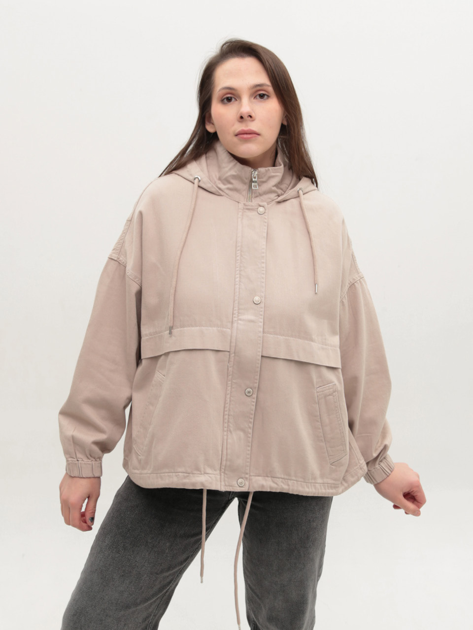 Куртка жіноча джинсова бежева широка 581-62-T