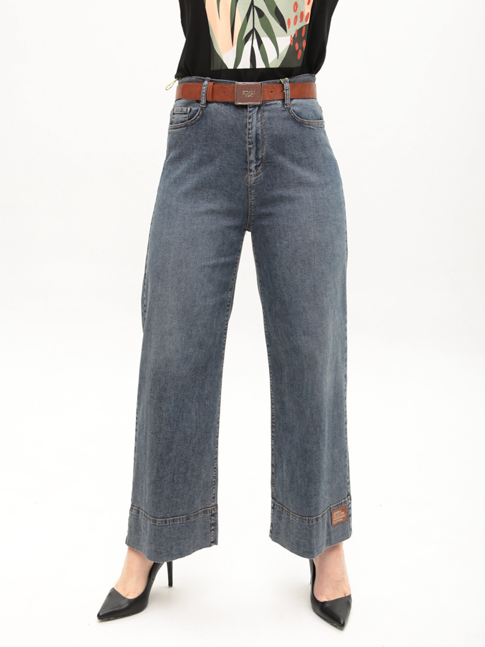 Джинсы женские синие широкие большие размеры 1762-B-4