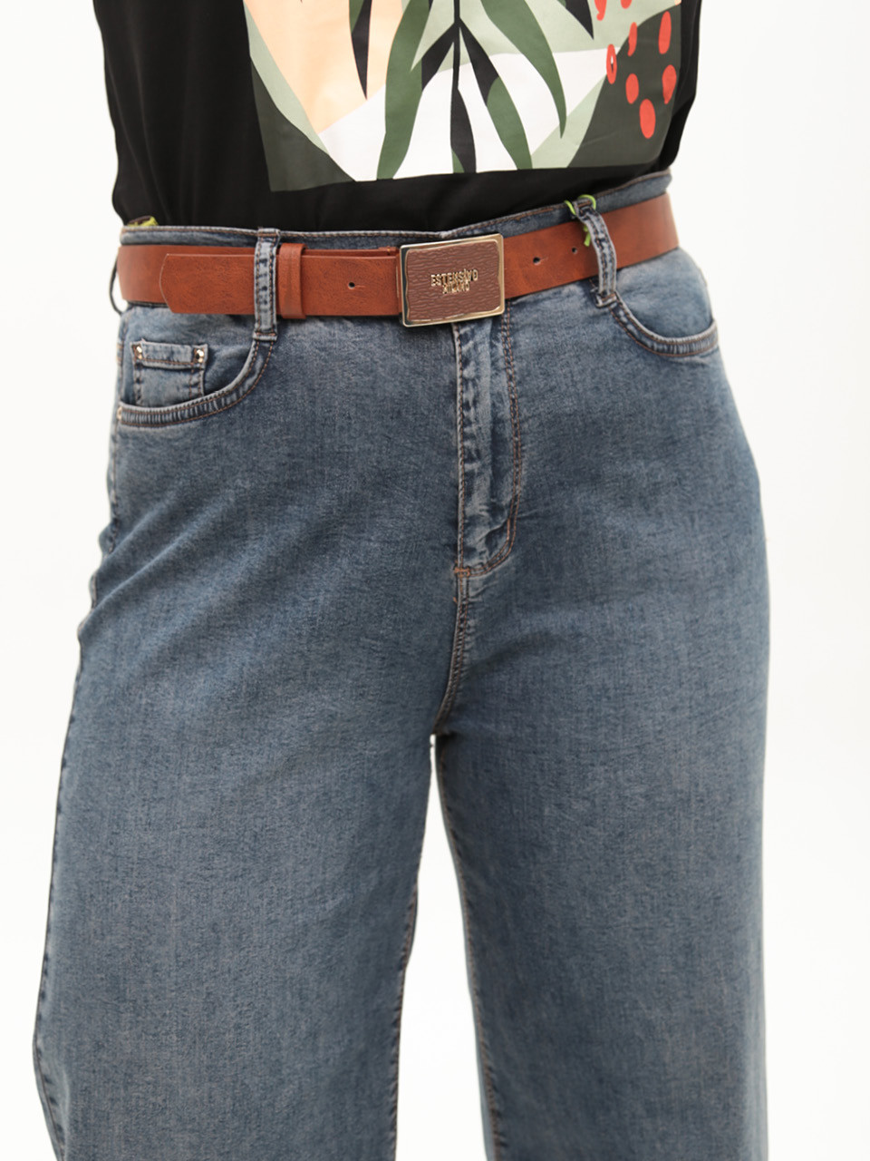 Джинсы женские синие широкие большие размеры 1762-B-4