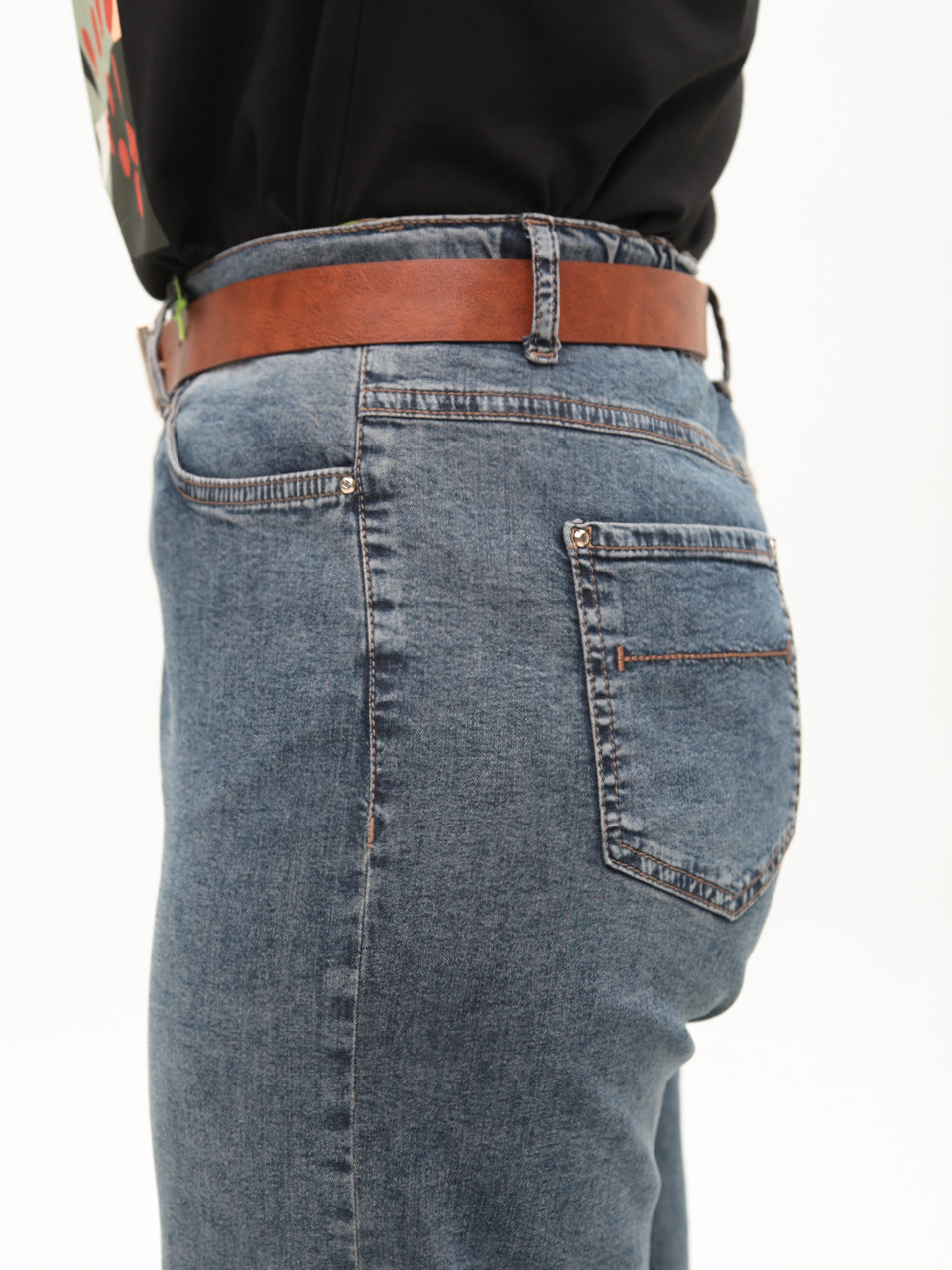 Джинсы женские синие широкие большие размеры 1762-B-4